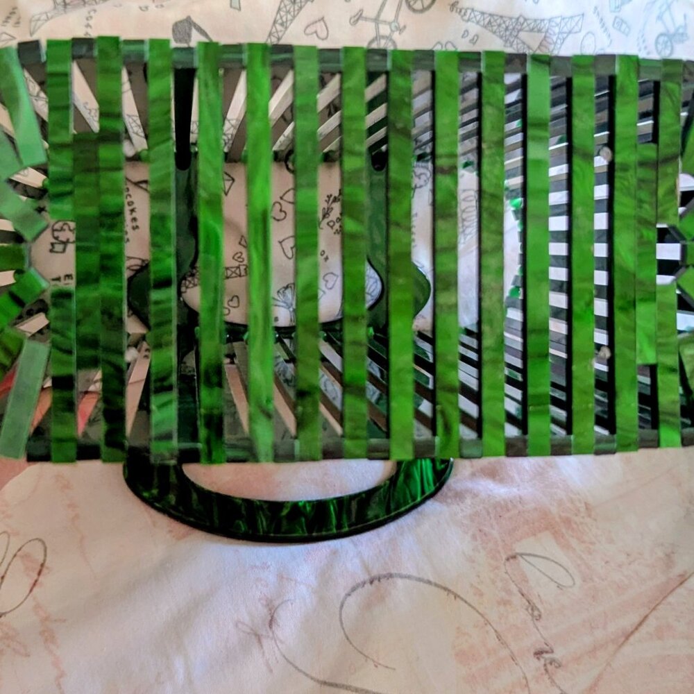 Retro Vintage Look Tiki Purse-Green Retrolite Bamboo Look Tote/Handbag - Picture 9 of 16